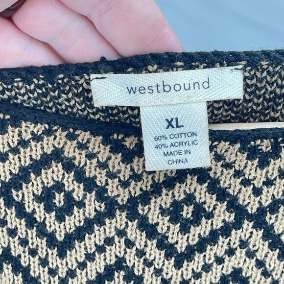 Westbound Womens Poncho Sweater Tassel Pullover Acrylic Blend Black Beige XL - Picture 5 of 10